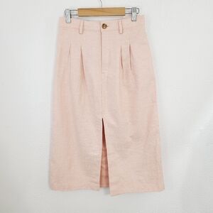 Banana Republic Linen-Blend Herringbone Midi Skirt Sunwashed pink Size 0 NWT NEW